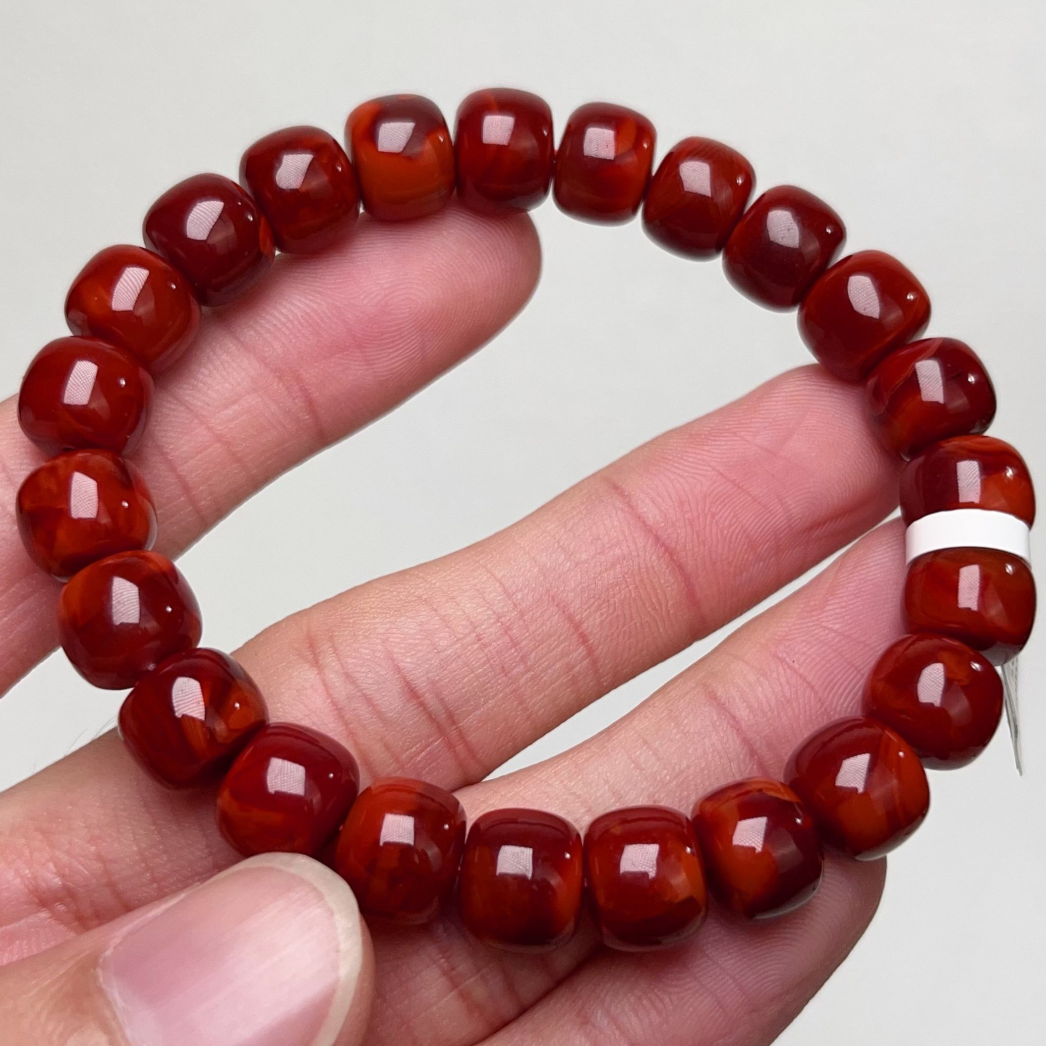 1408C21凉山瓦西料南红牛血双色锦红老型单圈手串