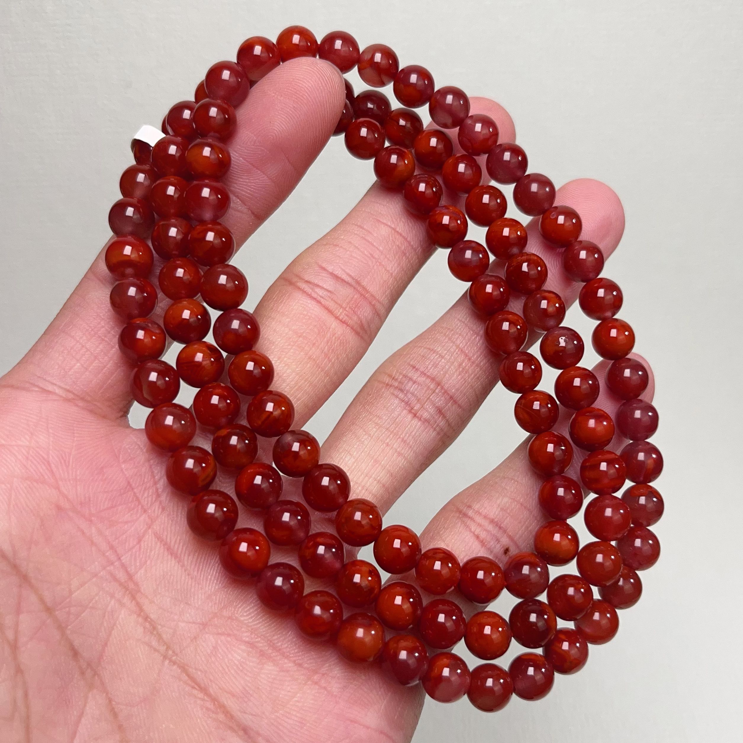 409C34凉山瓦西料南红双色玫锦红多圈手串项链