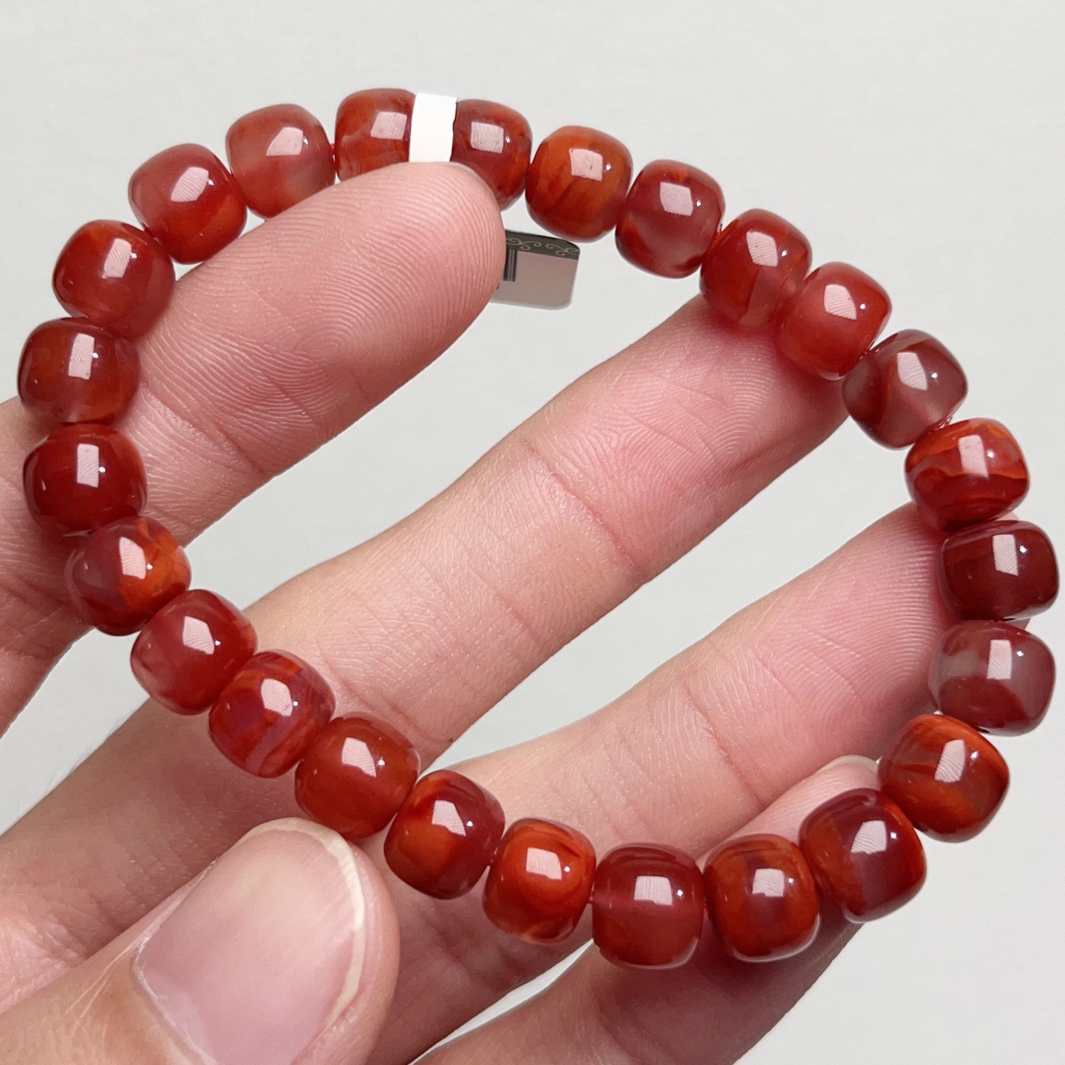 338C02凉山瓦西料南红玫锦牛血红老型单圈手串