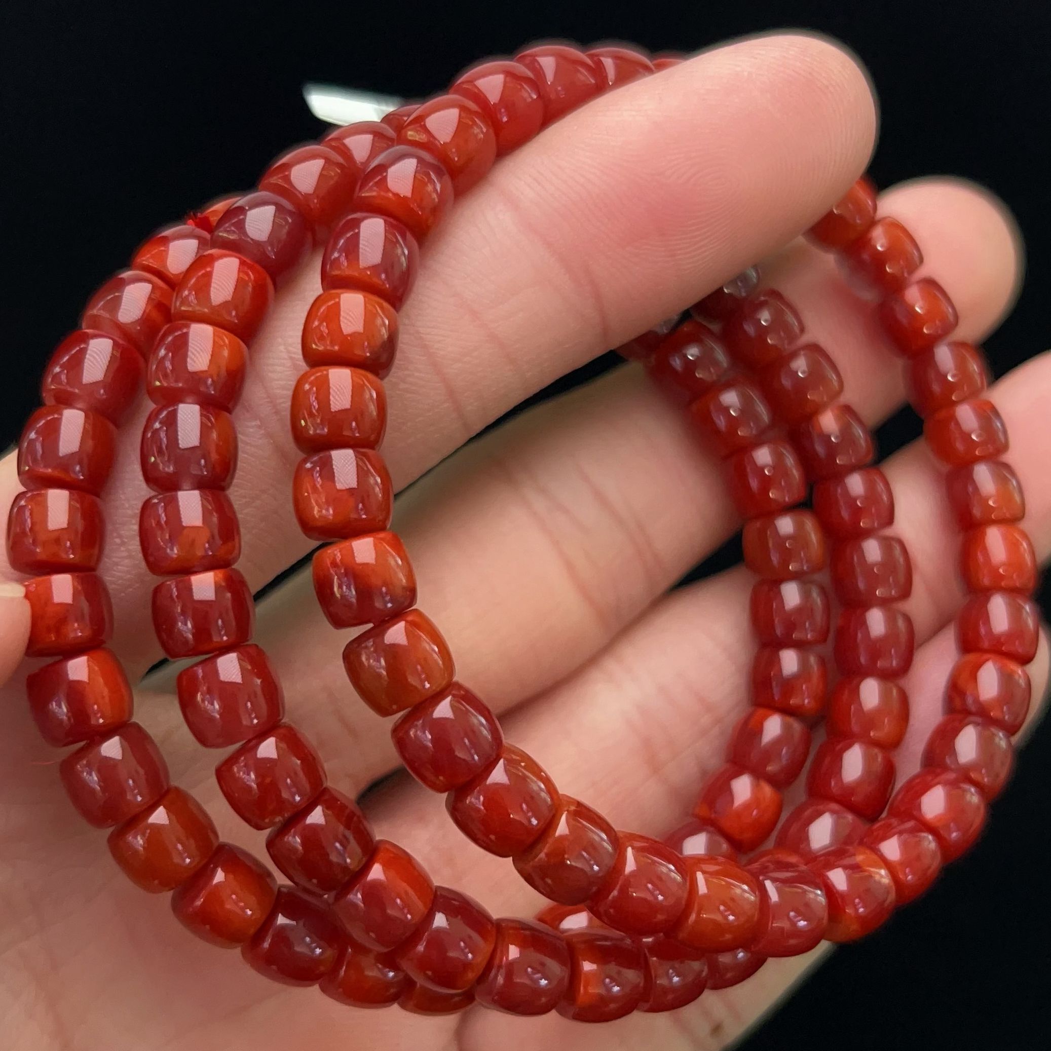 603C39凉山瓦西料南红牛血双色锦红直切单圈手串