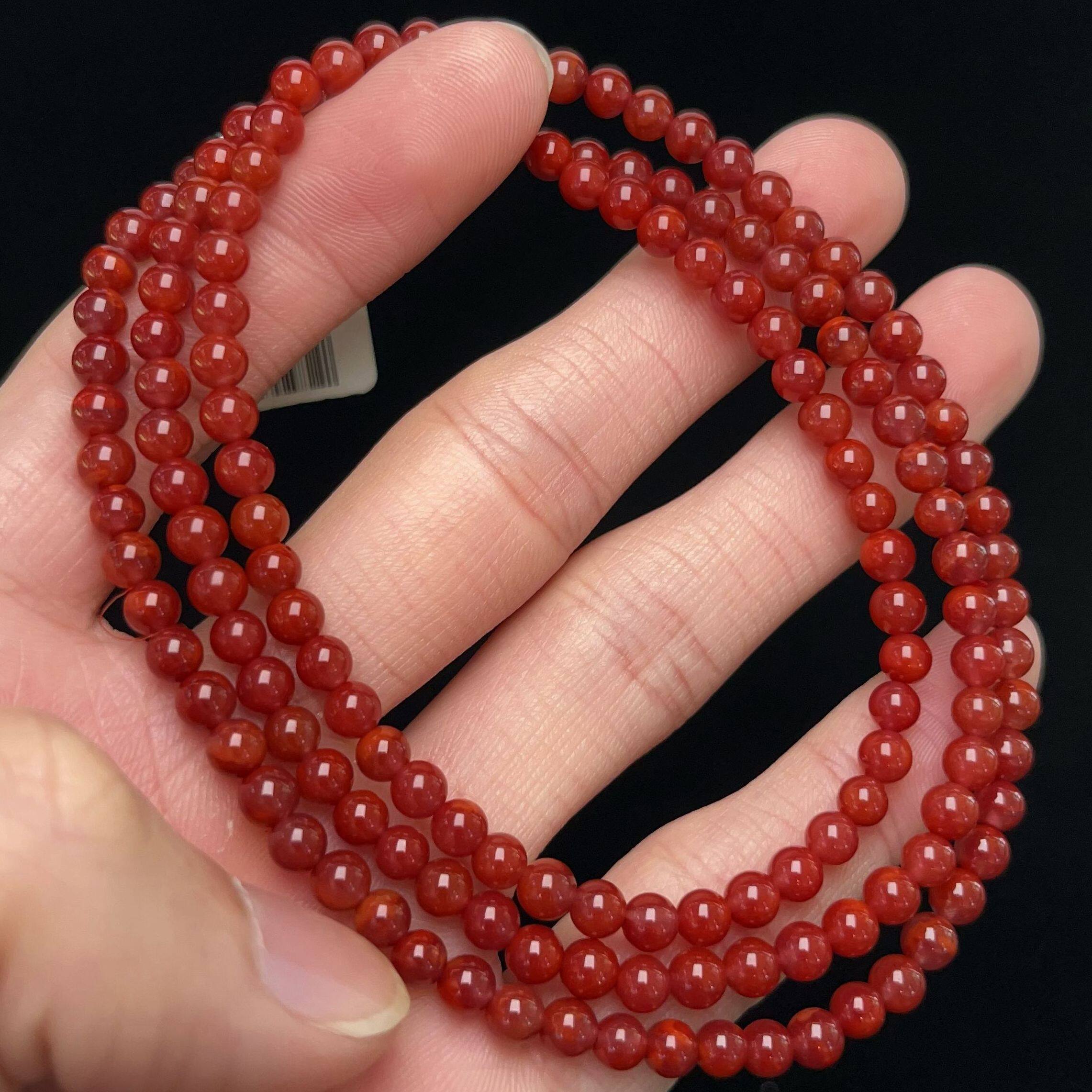 297A43凉山瓦西料南红玫锦红多圈手串项链