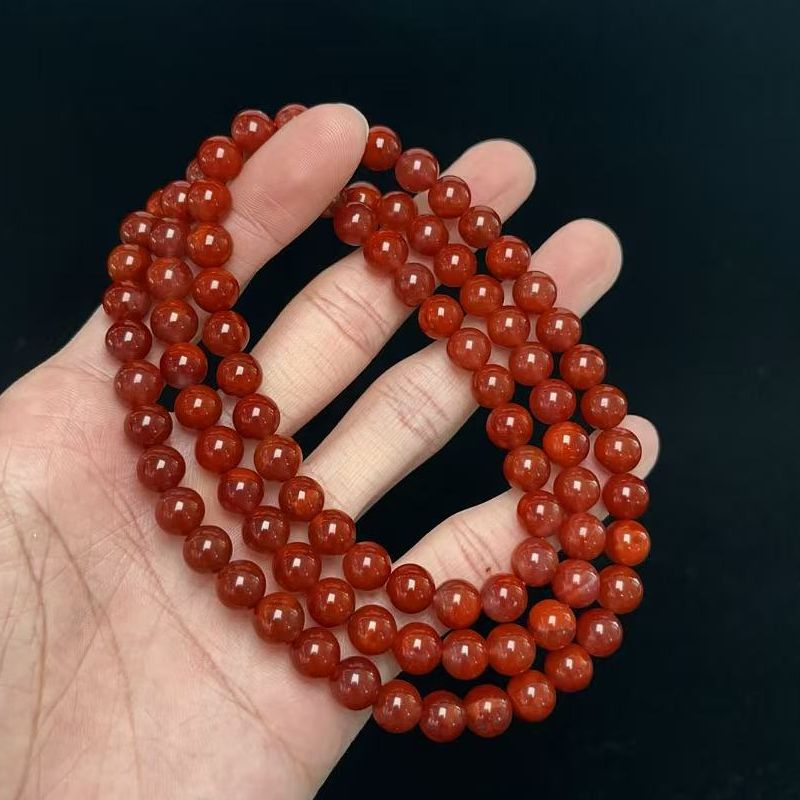 657C54凉山瓦西料南红牛血玫红多圈手串项链