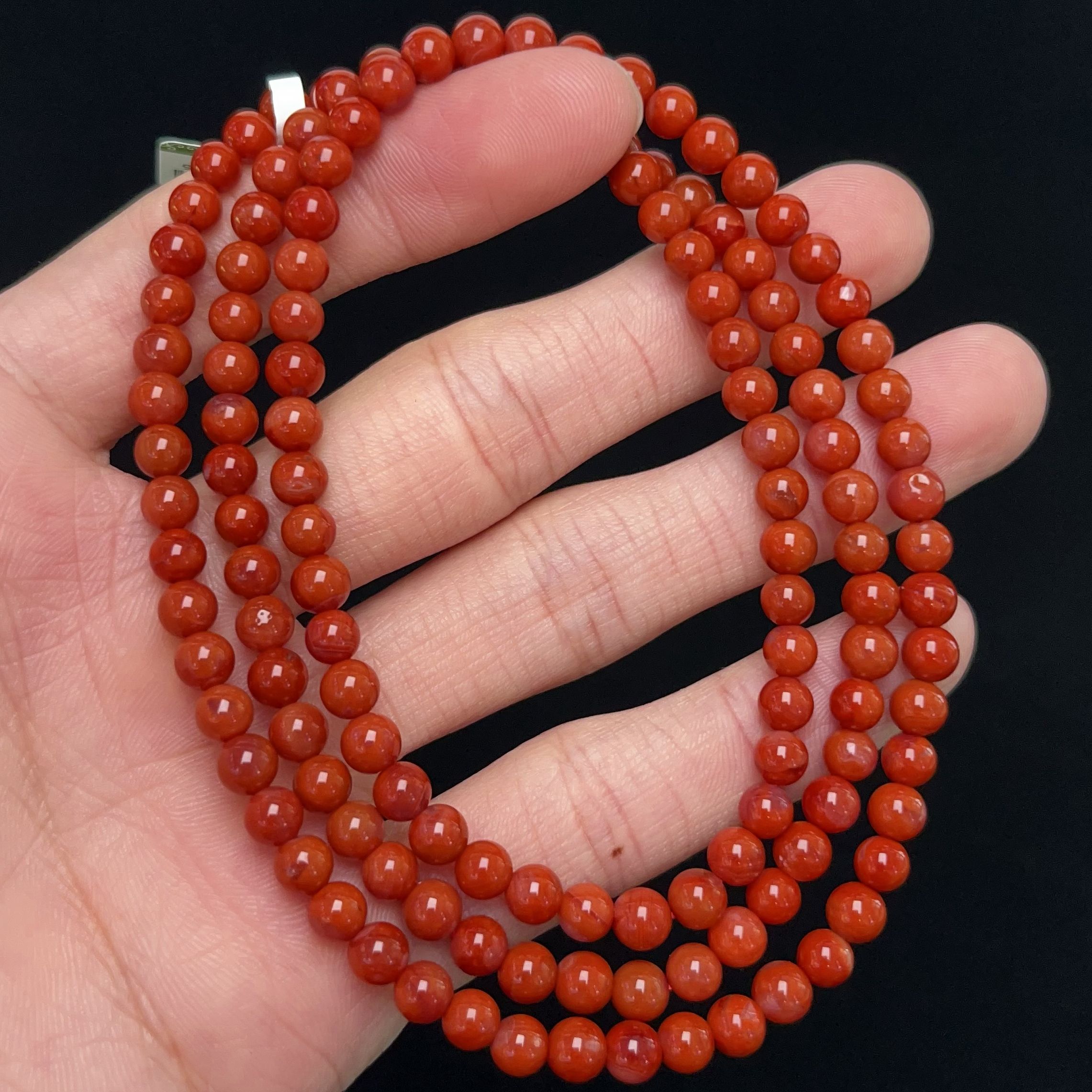 107C51凉山瓦西料南红满色肉柿子红多圈手串项链