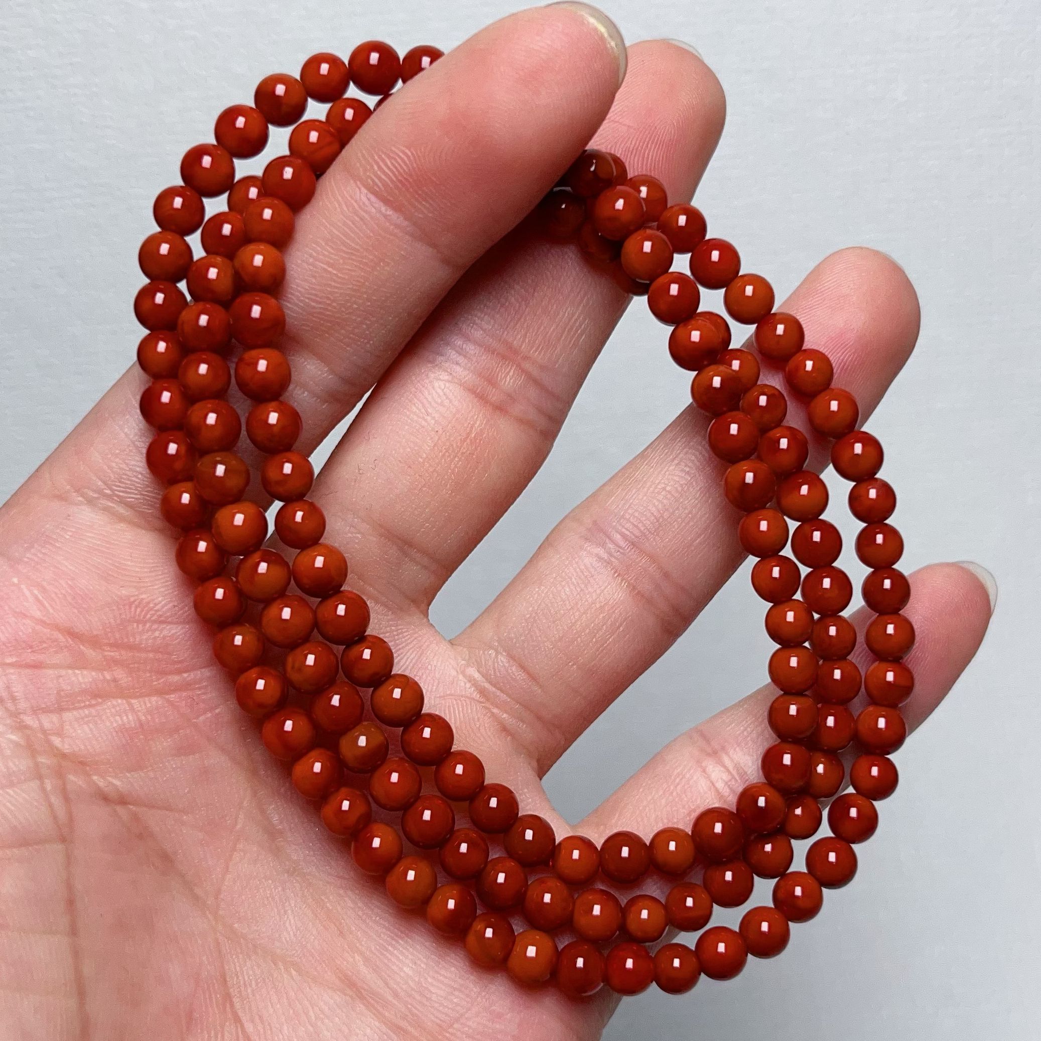 502A05天然凉山原矿南红收藏级凉山瓦西料双色锦红多圈手串项链