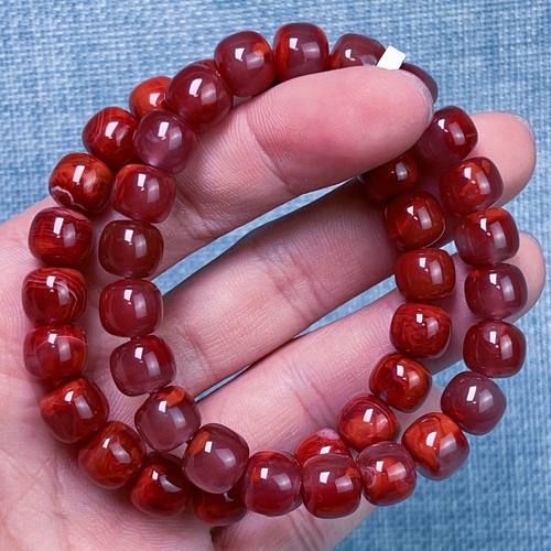 489C02凉山瓦西料南红玫色锦红老型单圈手串多样性发其一