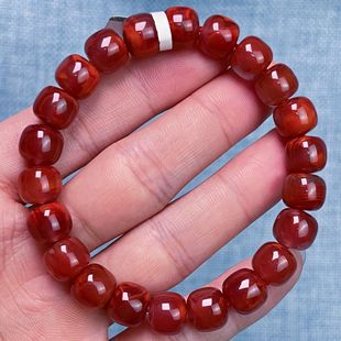 509C25凉山瓦西料南红玫锦红老型单圈手串