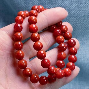 02F93凉山瓦西料南红原矿双锦红牛色火焰单圈手串多样性发其一
