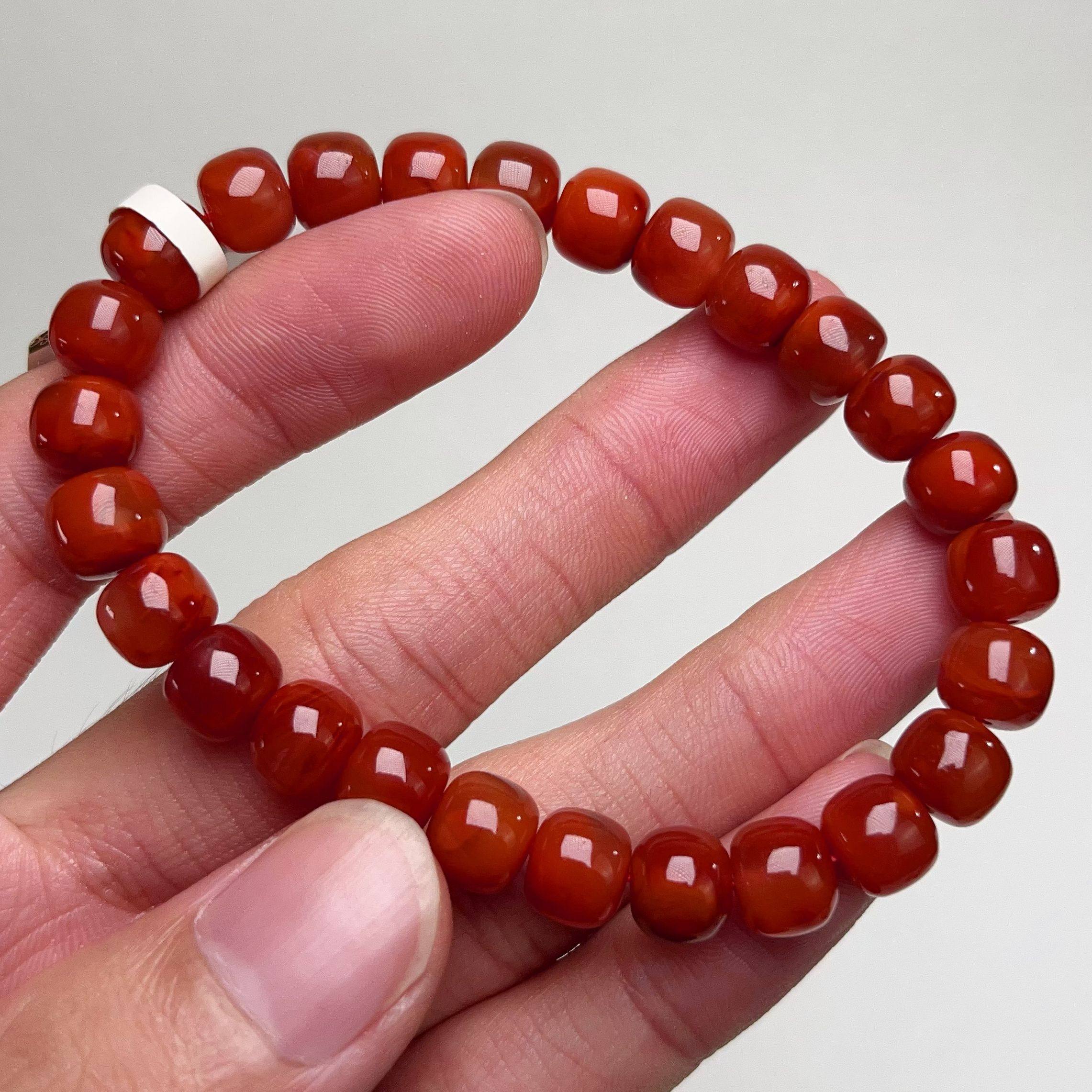 559C29天然凉山原矿南红锦红双色老型单圈手串多样性发