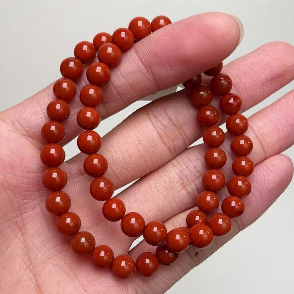 139Y01凉山南红瓦西料柿子锦红单圈手串