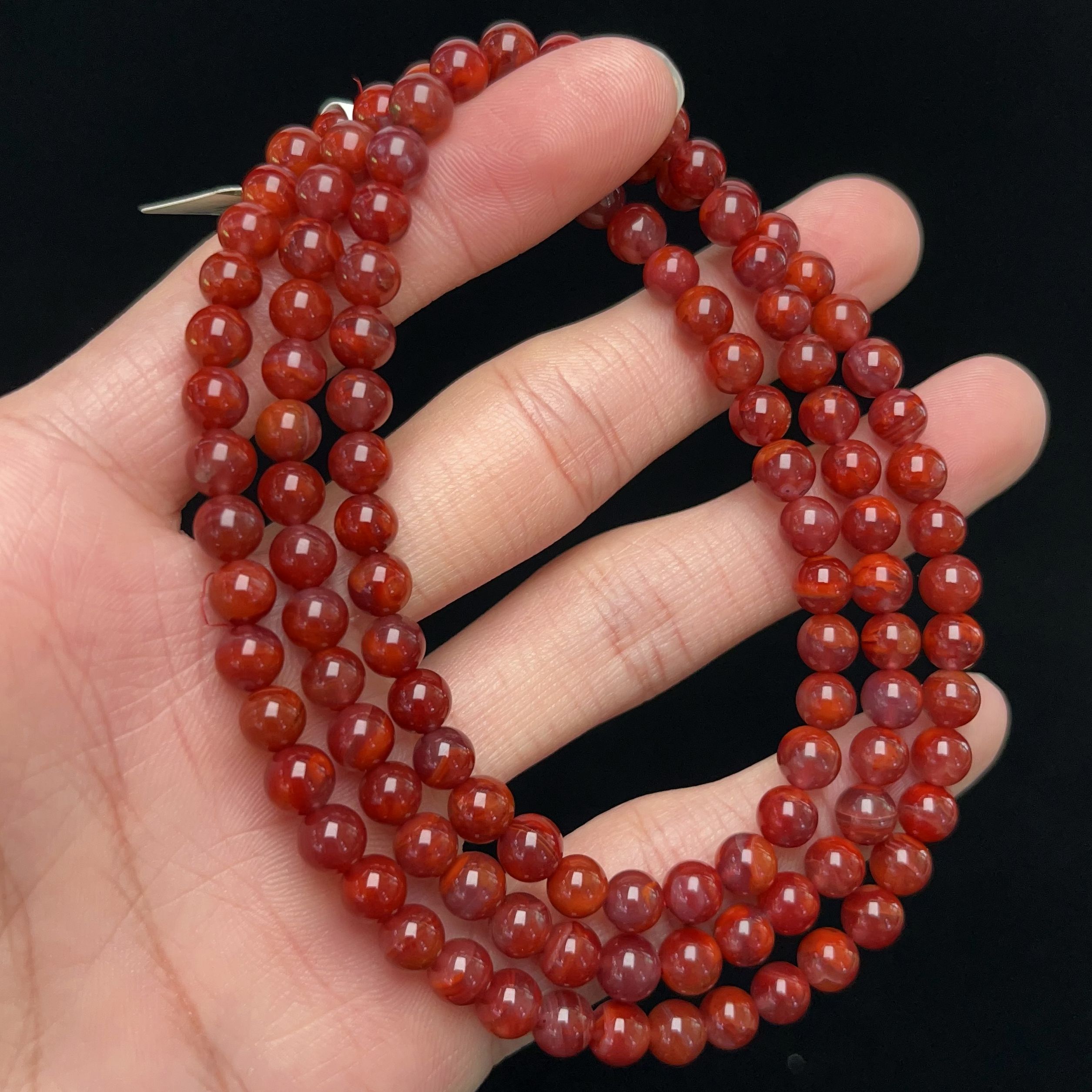 285A44凉山瓦西料南红牛血锦红多圈手串项链