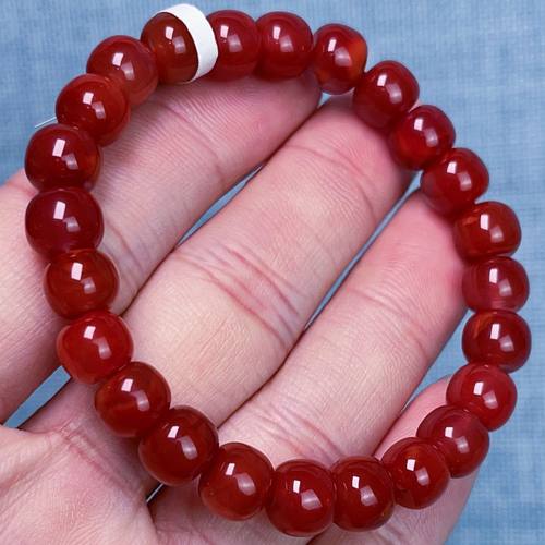 508C01凉山瓦西料南红玉化锦红老型单圈手串