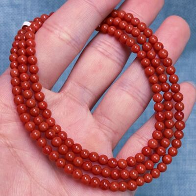 348C32保山料南红原矿保山柿子红多圈手串
