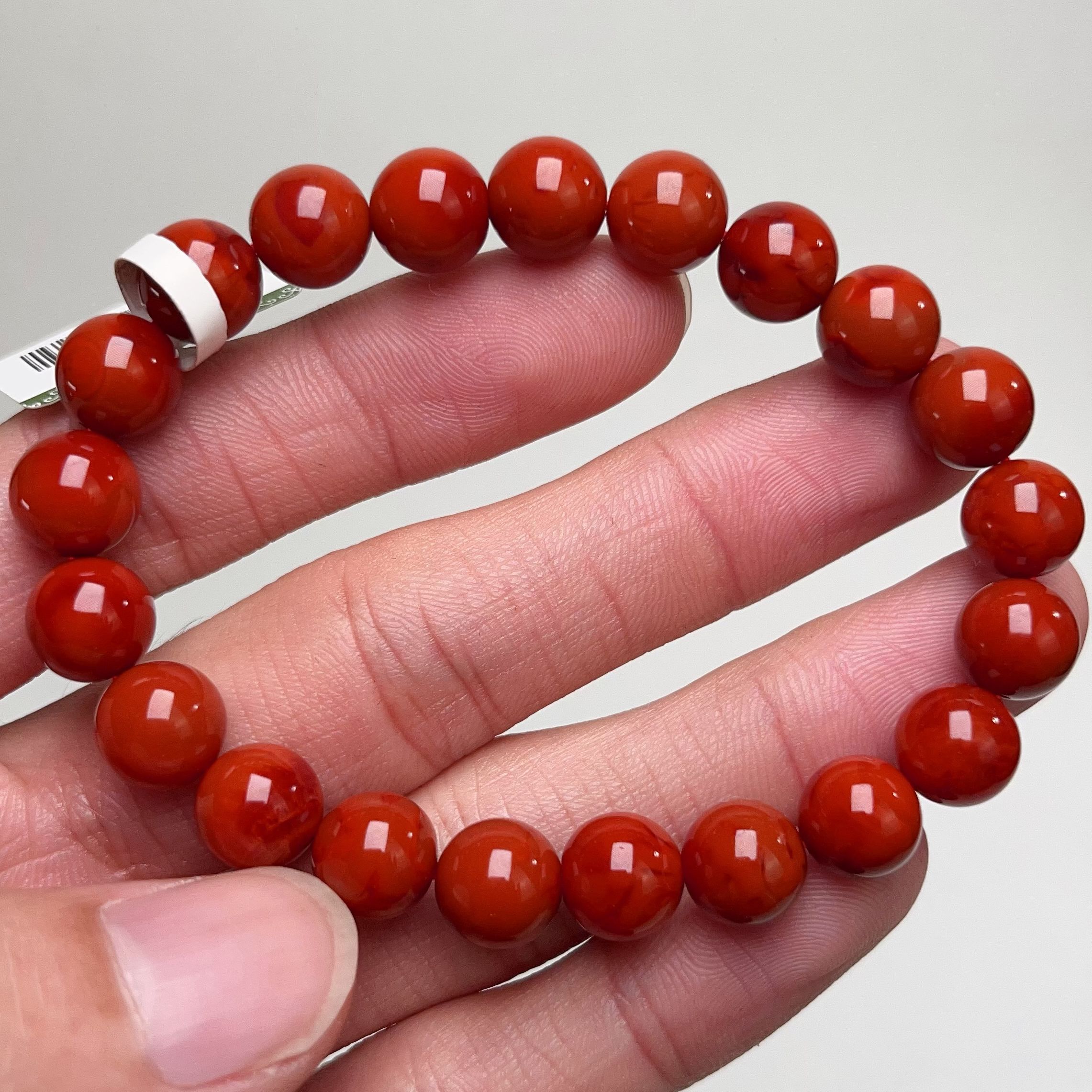 1407C27凉山瓦西料南红双色柿子锦单圈手串