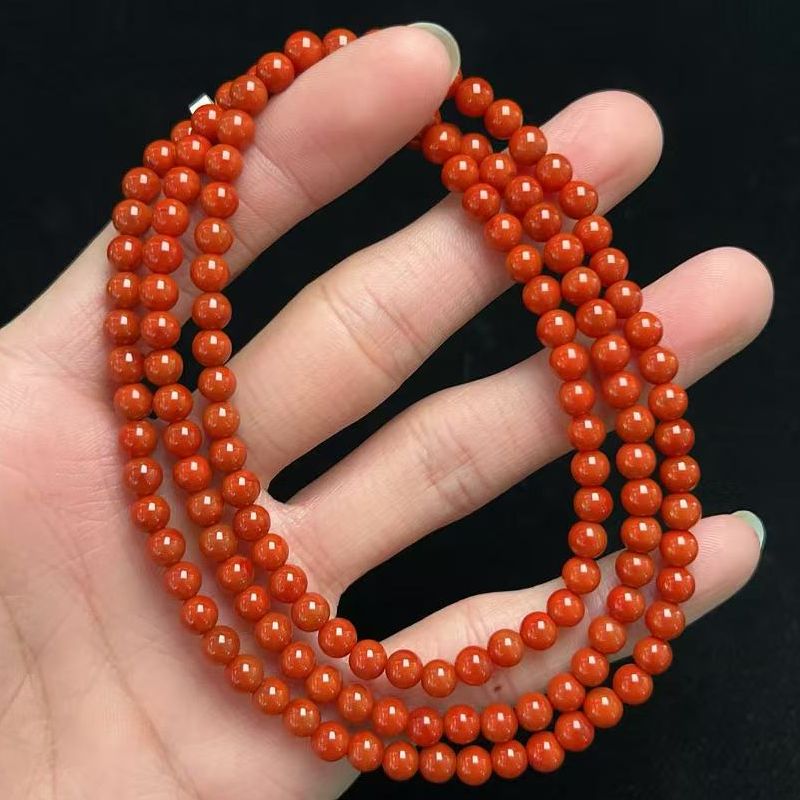 448C02凉山瓦西料南红柿子锦红多圈手串项链