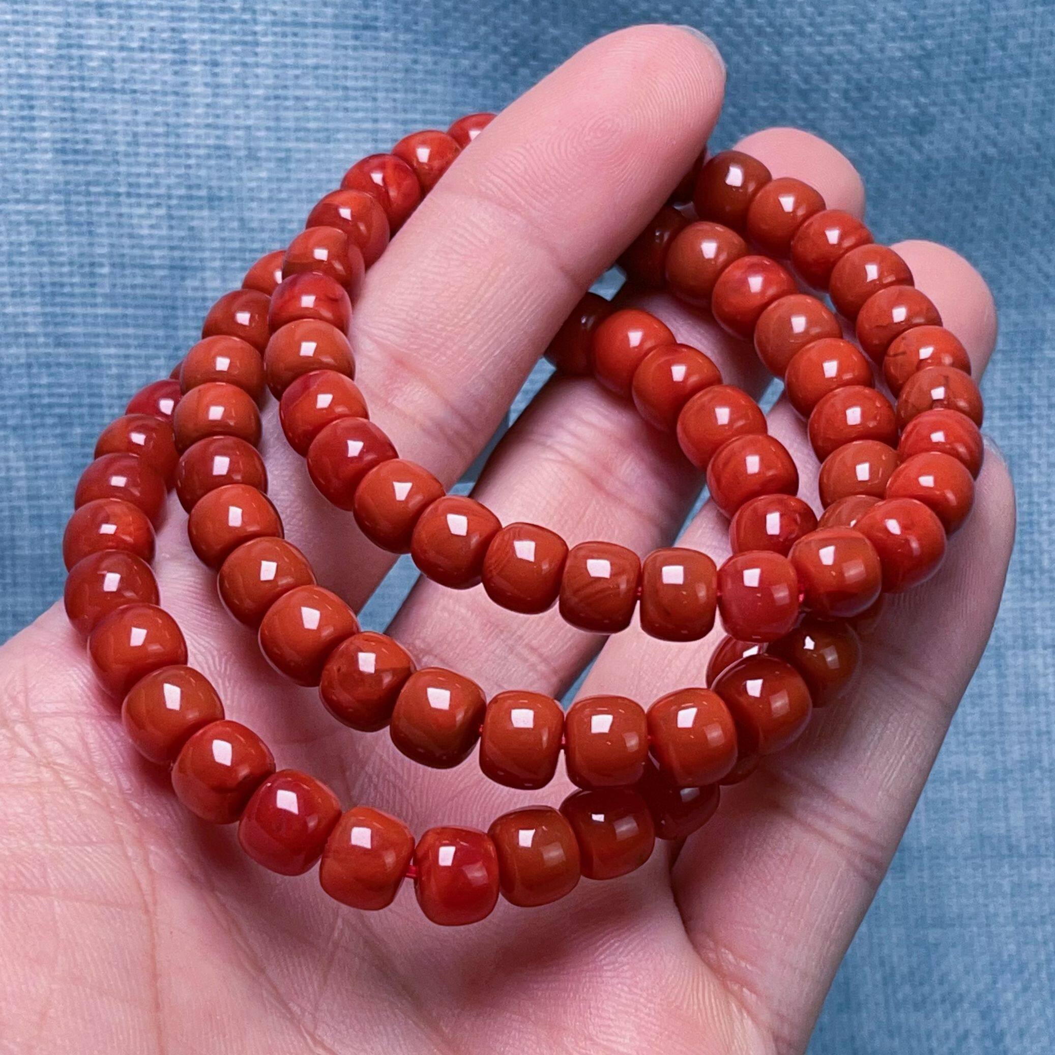 659C24凉山瓦西料原矿南红锦红单圈手串