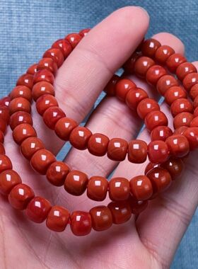 659C24凉山瓦西料原矿南红锦红单圈手串