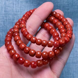 659C24凉山瓦西料原矿南红锦红单圈手串