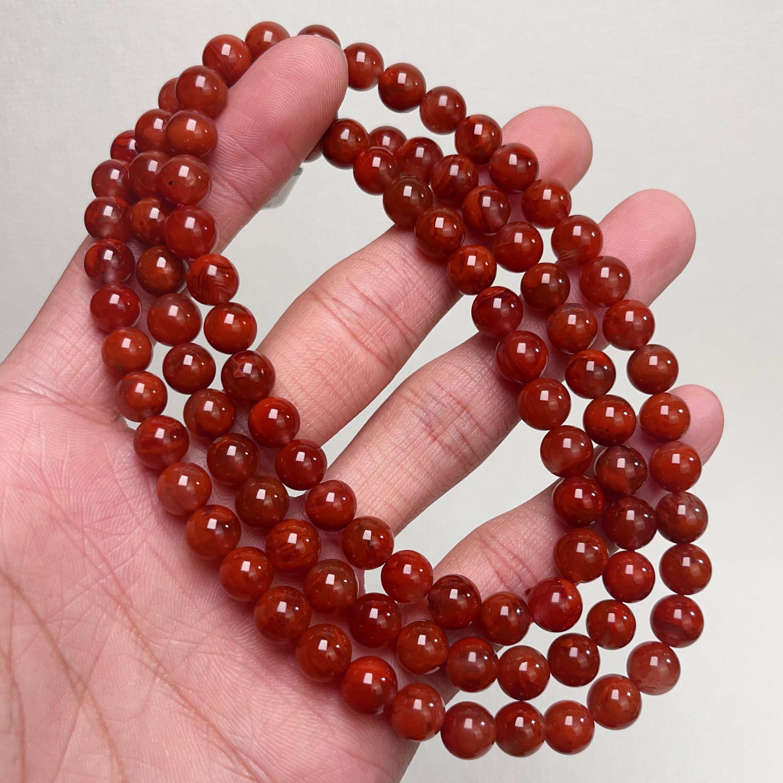 308C34凉山瓦西料南红玉化火焰多圈手串