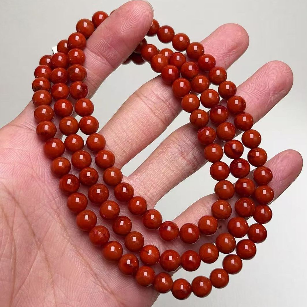 1506A21凉山瓦西料南红柿子锦红多圈手串项链