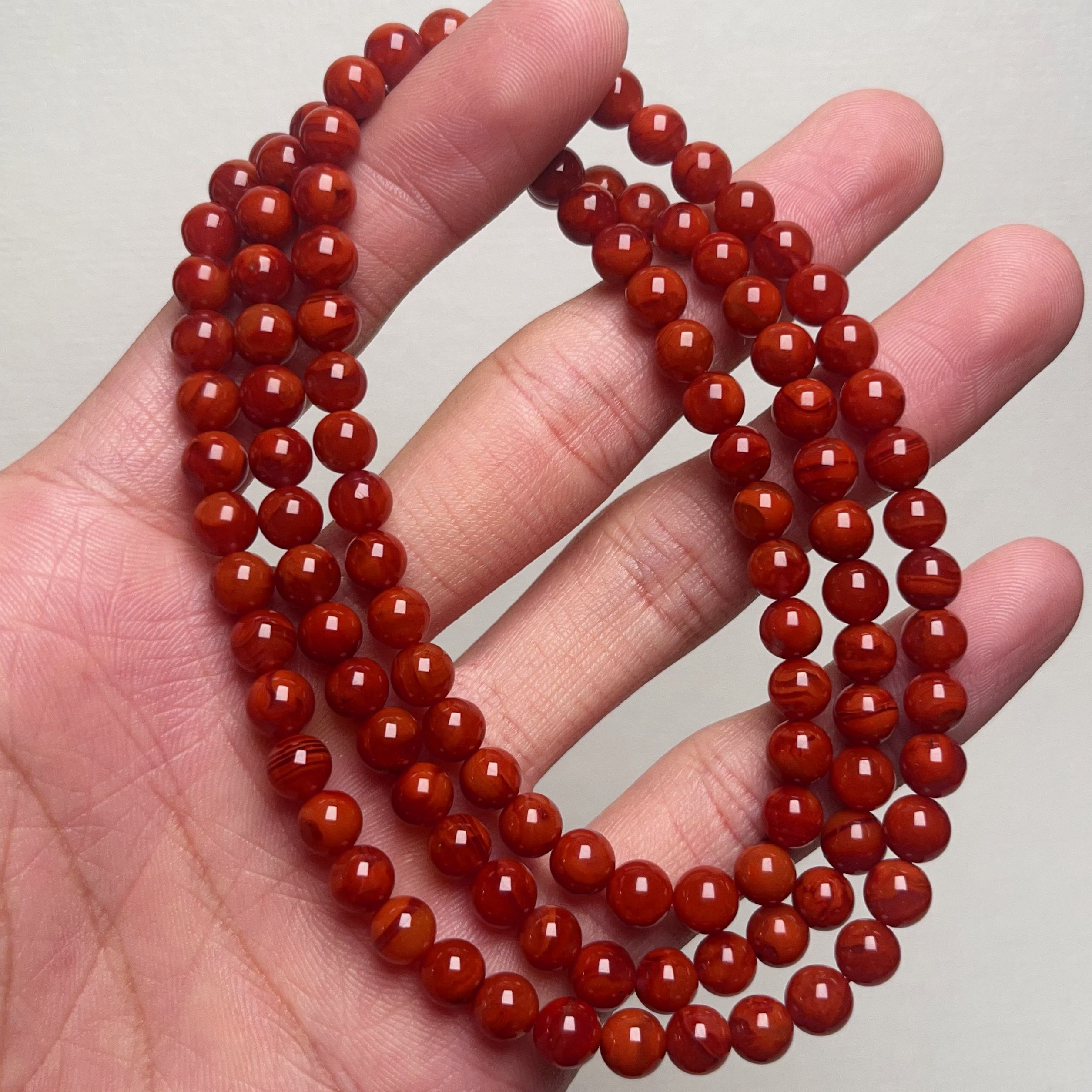 758A49天然凉山原矿南红双色锦红多圈手串项链