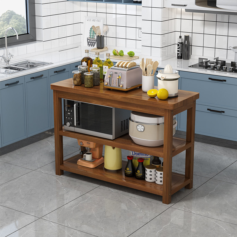 定做切菜桌厨房桌子操作台实木家用三层多层储物桌长桌餐边柜