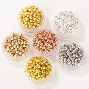 18k镀金沙哑玫瑰白金包银圆珠散珠光面隔珠diy手串项链饰品小配件