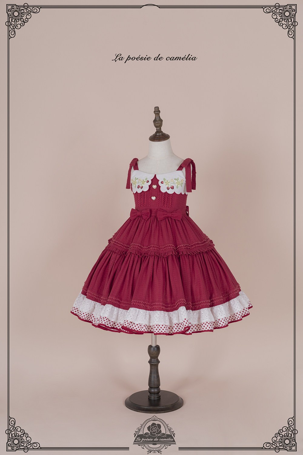 *美香莎*山茶诗篇Lolita原创美式复古可爱刺绣草莓童装吊带JSK型