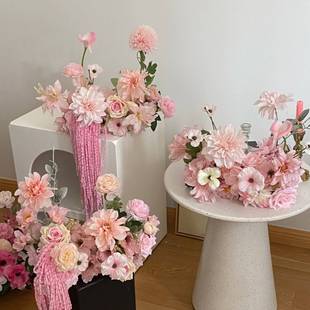 1688天津市武清区莫奈花语工艺品厂粉色系婚庆仿真花材婚礼堂糖果