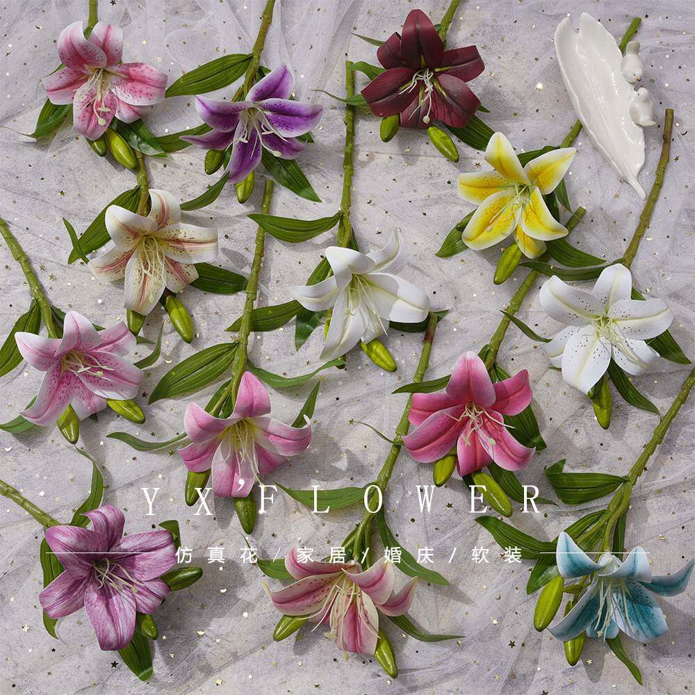 天津市武清区莫奈花语工艺品厂3D打印小皮百合花朵高度仿真花婚庆