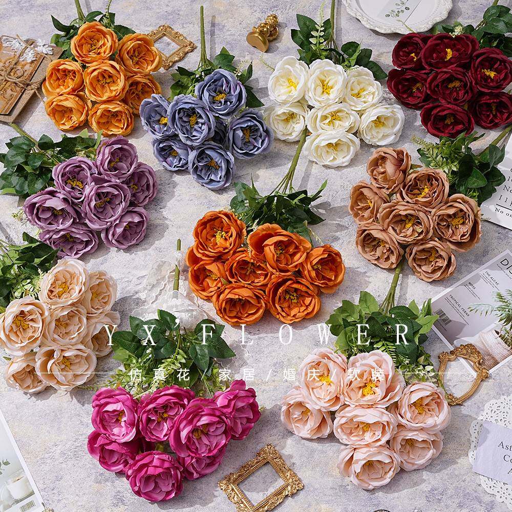 天津市武清区莫奈花语工艺品厂仿真7头奥斯汀玫瑰花把束婚庆布置