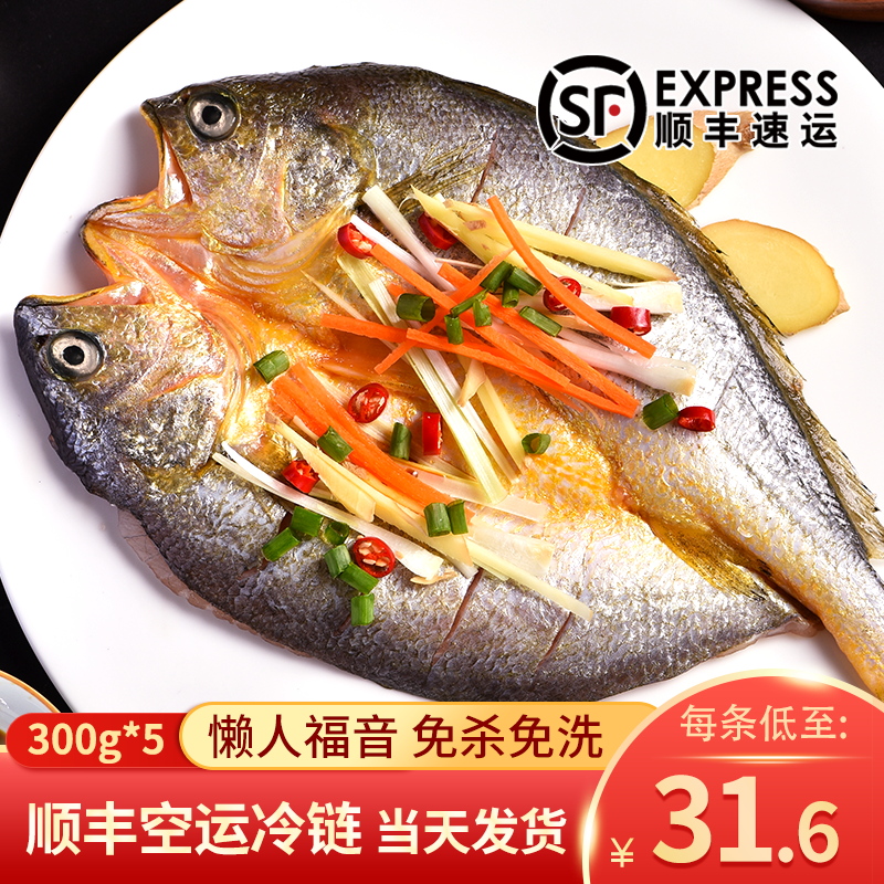 农家恋黄花鱼黄鱼鲞新鲜冷冻大黄鱼生鲜免杀免洗一蒸即食300g*5条