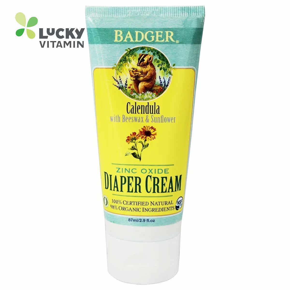 Badger-与蜂蜡尿布氧化锌霜金盏花&向日葵-2.9 盎司。
