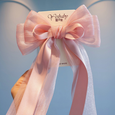 珠光纱飘带可爱大蝴蝶结发夹公主头饰儿童仙气裙装百搭后脑勺发卡