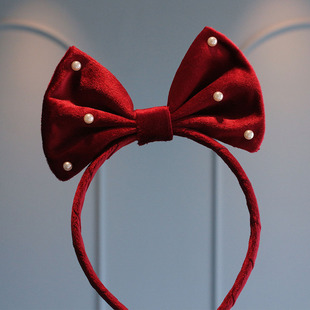 在逃公主酒红丝绒蝴蝶结发箍小女孩气质百搭秋冬头饰儿童防滑头箍