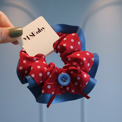 复古洋气酒红波点大肠发圈女孩丸子头扎辫甜美皮筋高级感公主发绳