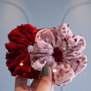 公主显白高级感亮片丝绒大肠发圈儿童丸子头气质皮筋新年可爱头饰