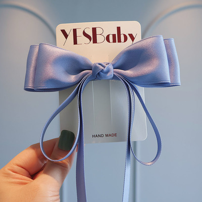 韩国儿童百搭纯色飘带大蝴蝶结发夹女孩公主气质半扎发后脑勺头饰