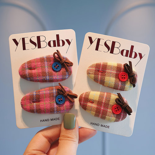 韩秋冬布艺格纹小众宝宝刘海发夹洋气侧边对夹儿童复古可爱碎发夹