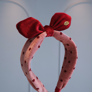 儿童新年发箍可爱立体丝绒兔耳朵公主头箍小女孩甜美波点不勒头饰
