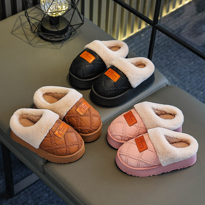 秋冬新款棉拖鞋男女童踩屎感厚底防滑室内外加绒保暖儿童亲子棉鞋