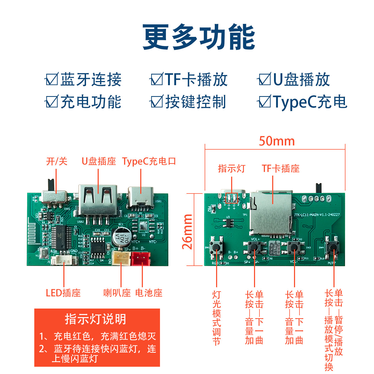 无线蓝牙功放板解码板3.7V可充电TypeC大功率10W改装DIY通用配件,电子元器件市场,音频模块/功放模块,淘宝优惠券,粉丝福利购,淘宝优惠卷