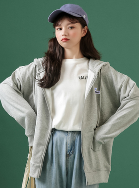 灰色连帽开衫卫衣女2023春秋新款薄款韩版宽松ins潮百搭拉链外套