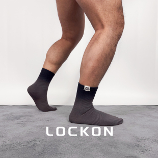包邮 LOCKON虎熊 渐变布标中筒纯棉袜子野营袜防滑ins潮 男士 2双装