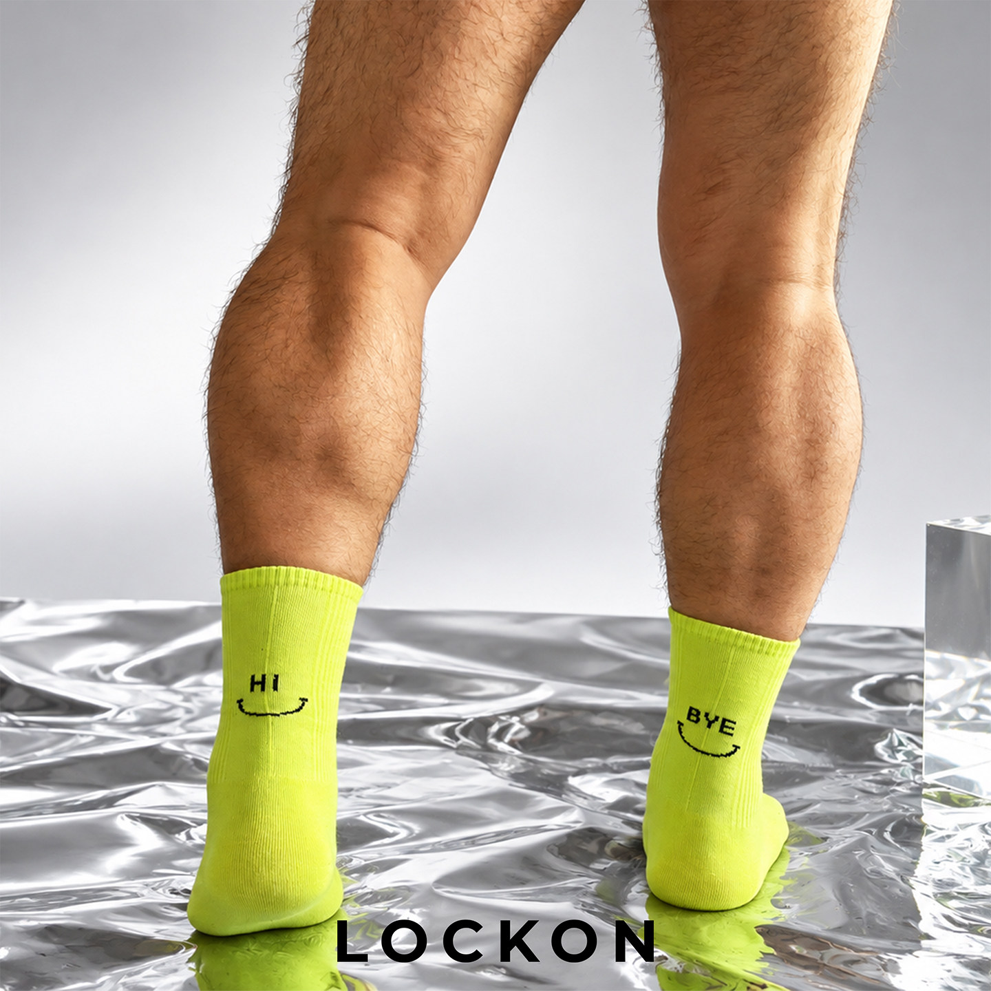 LOCKON虎熊 2双装荧光绿字母笑脸男士薄款运动袜中筒熊袜子包邮
