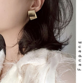 欧美金属拉丝冷淡风简约几何耳钉耳环复古无耳洞耳夹女vintage