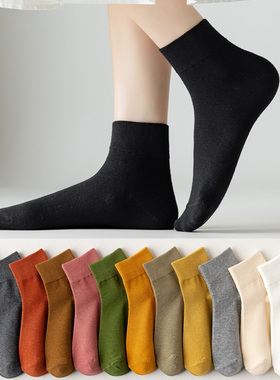 袜子女士短袜春夏款黑色纯棉中筒袜春夏韩版纯色百搭防臭短筒女袜
