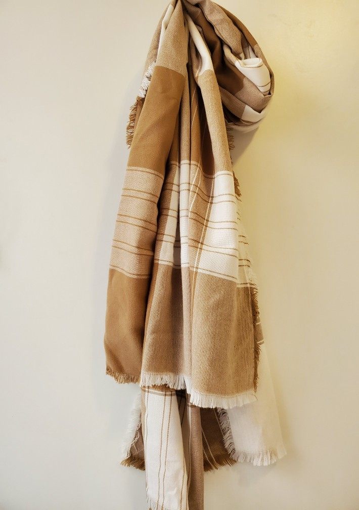 MANGO芒果冬季仿羊绒围巾女士加厚拼色格子保暖欧美风超大披肩