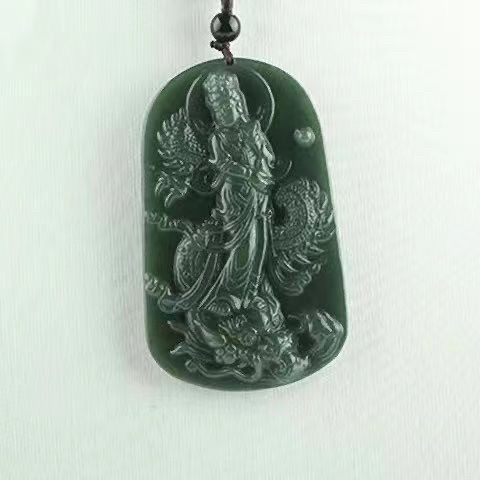 纯天然新疆和田玉青玉乘龙观音吊坠十八罗汉项链男士玉石吊坠挂件