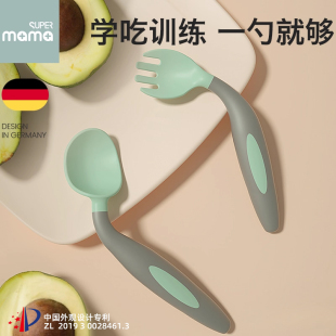 婴儿勺子宝宝学吃饭训练筷子叉子套装一岁儿童餐具辅食碗弯头软勺