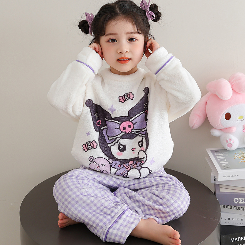 女童睡衣秋冬儿童珊瑚绒卡通库洛米女孩宝宝加厚冬季法兰绒